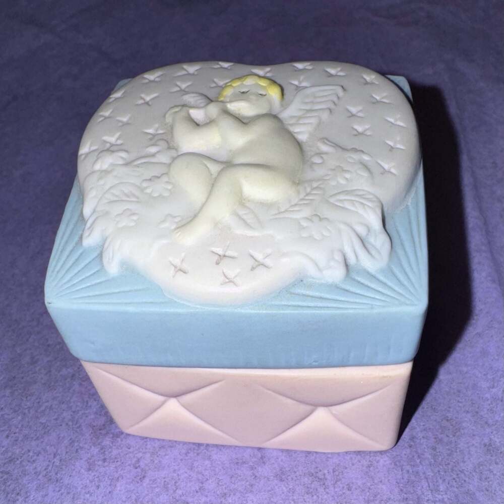 JCM Ceramic Trinket Box with Angel Motif